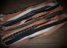 Load image into Gallery viewer, Farmhouse Halloween Homespun Fabric Strips Scraps~Orange &amp; Black Rustic Home  Decor~Plaid Stripe Check Fabric Strips for Garlands Wreaths
