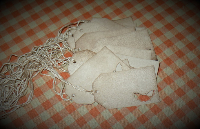 Primitive Coffee Stained Halloween Bat  Hang Tags~12~Aged~Cinnamon Vanilla Scented~Farmhouse Gifts~Strung Hang Tags~Rustic Tags~Halloween