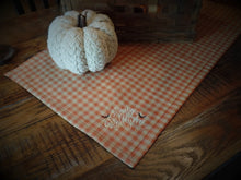 Load image into Gallery viewer, Farmhouse Halloween Orange &amp; Cream Homespun Buffalo Check Table Runner~Mat~Embrodered Halloween Table Runner~Halloween Table Top Decor~
