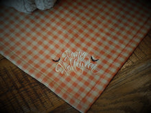 Load image into Gallery viewer, Farmhouse Halloween Orange &amp; Cream Homespun Buffalo Check Table Runner~Mat~Embrodered Halloween Table Runner~Halloween Table Top Decor~
