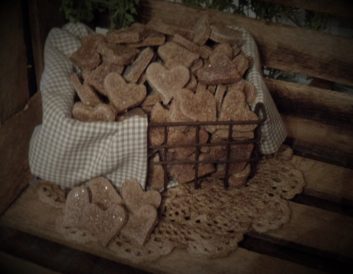 Primitive Rustic Farmhouse Valentine Cinnamon Sparkle Hearts~Tiered Tray Bowl Fillers~Sparkle Cinnamon Salt Dough Primitive Hearts