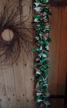 Load image into Gallery viewer, Farmhouse St. Patrick&#39;s Day Shamrock Fabric Lighted Rag Garland~Green~Burlap~Bows~String Lights~Mantle~Cabinet Tops~Entryway~Night Light~
