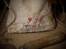 Load image into Gallery viewer, Primitive Rustic Farmhouse Spring Flower Seed Pouch~Stitched Daisies~Stained &amp; Tattered~Adorable Rustic Farmhouse Spring Shelf Sitter
