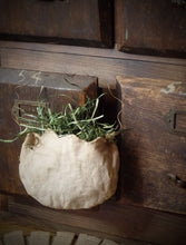 Load image into Gallery viewer, Adorable Primitive Rustic Farmhouse Cracked Egg Hanger~Cupboard Tuck~Rusty Wire~Coffee Stained &amp; Tattered~Primitive Spring Home Accents~
