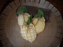 Load image into Gallery viewer, Farmhouse Lemon Tiered Tray Decor~Rustic Summer Bowl Fillers~Yellow Homespun Fabric~Hand Dyed Wool Leaves~Summer Home Decor~Fabric Lemons
