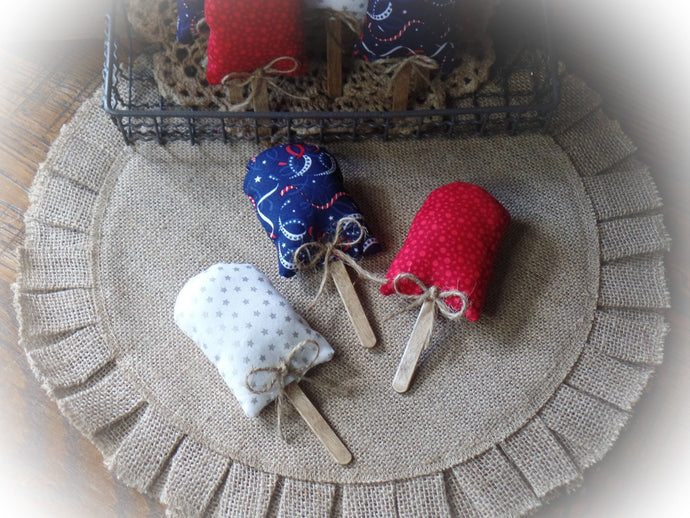 Primitive 4th of July Bowl Filler Ornies~Patriotic Americana Fabric Popsicles~Red White Blue Tier Tray Decor~Farmhouse 4th of July Decor~