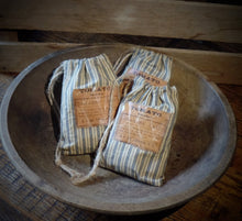 Load image into Gallery viewer, Primitive Shaker Seed Ditty Bag~Aged Blue Ticking Stripe~Tattered~Old Rustic Colonial Farmhouse Decor~Peg Hang~Prairie Cloth~Garden Sack
