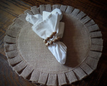 Load image into Gallery viewer, Farmhouse Ruffled Burlap Placemat~Round Ruffled Table Setting~Rustic Farmhouse Country Home &amp; Kitchen~Burlap Doily~United States Etsy Shop~
