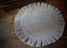 Load image into Gallery viewer, Farmhouse Ruffled Burlap Placemat~Round Ruffled Table Setting~Rustic Farmhouse Country Home &amp; Kitchen~Burlap Doily~United States Etsy Shop~
