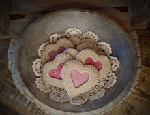 Load image into Gallery viewer, Primitive Rustic Farmhouse Faux Sparkle Heart Cookies~Valentine&#39;s Day Bowl Filler~Pink or Red Glitter~Lightly Scented~Valentine Ornies Decor
