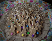 Load image into Gallery viewer, Primitive Rustic Farmhouse Cinnamon Sparkle Bunnies with Bright Puffs~Ornaments~Tree Hangers~Sparkle Cinnamon Salt Dough Primitive Bunnies~
