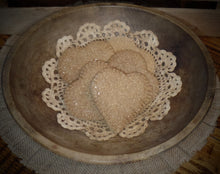 Load image into Gallery viewer, Primitive Rustic Farmhouse Faux Sparkle Heart Cookies~Valentine&#39;s Day Bowl Fillers~Rustic Valentine Tray Decor~Lightly Scented Bowl Fillers
