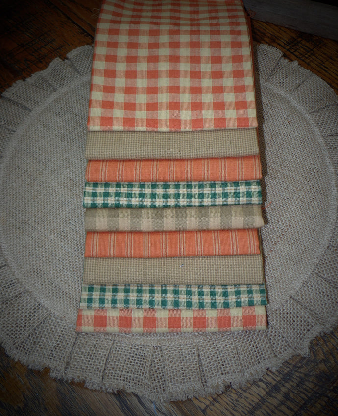 Primitive Homespun Fabric~Carrot Patch Collection~Quarters~Samplers~Yards~Strips~Farmhouse~Quilting~Wreaths~Bows~Rustic Farmhouse Fabric