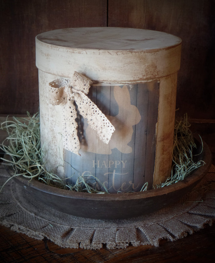 Primitive Distressed Aged Grungy Farmhouse Easter Bunny Pantry Box~Farmhouse Rustic Pale Blue Barnwood Label~Primitive Easter Table Decor~