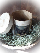 Load image into Gallery viewer, Farmhouse Distressed Aged Grungy Hen &amp; Egg Pantry Box~Farmhouse Rustic Primitive Spring Home &quot;Farm Fresh Eggs&quot; ~Muted Blue~Black~Cream~Red
