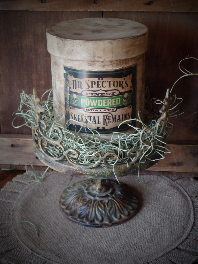 Rustic Farmhouse Aged Grungy Creepy Halloween Pantry Box~Powdered Remains~Aged Apothocary Label~Primitive Halloween Table Decor~Green~Black