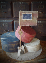 Load image into Gallery viewer, 4th of July Rustic Home Decor~Tattered &amp; Stained Homespun American Flag Patriotic Farmhouse Decor~Primitive Decor~Rustic Red White Blue
