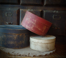 Load image into Gallery viewer, Primitive Distressed Aged Grungy Nesting Pantry Boxes~Farmhouse Rustic Americana Stacking Boxes~Warm Blue~Red~Cream~Farmhouse 4th of July
