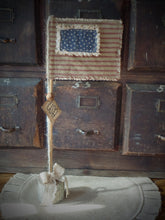 Load image into Gallery viewer, 4th of July Rustic Home Decor~Tattered &amp; Stained Homespun American Flag Patriotic Farmhouse Decor~Primitive Decor~Rustic Red White Blue
