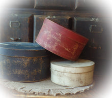 Load image into Gallery viewer, Primitive Distressed Aged Grungy Nesting Pantry Boxes~Farmhouse Rustic Americana Stacking Boxes~Warm Blue~Red~Cream~Farmhouse 4th of July
