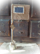 Load image into Gallery viewer, 4th of July Rustic Home Decor~Tattered &amp; Stained Homespun American Flag Patriotic Farmhouse Decor~Primitive Decor~Rustic Red White Blue
