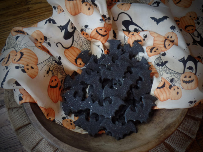 Primitive Rustic Farmhouse~Sparkle Halloween Black Bat Bowl Fillers~Lightly Cinnamon Scented Salt Dough~Farmhouse Halloween Home Decor~