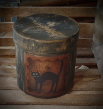 Load image into Gallery viewer, Rustic Farmhouse Aged Grungy Distressed Creepy Halloween Pantry Box~Spooky Black Cat Label~Primitive Halloween Table Decor~Black~Halloween
