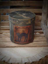 Load image into Gallery viewer, Rustic Farmhouse Aged Grungy Distressed Creepy Halloween Pantry Box~Spooky Black Cat Label~Primitive Halloween Table Decor~Black~Halloween
