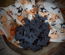 Load image into Gallery viewer, Primitive Rustic Farmhouse~Sparkle Halloween Black Bat Bowl Fillers~Lightly Cinnamon Scented Salt Dough~Farmhouse Halloween Home Decor~
