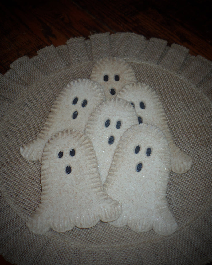 Primitive Rustic Farmhouse Faux Sparkle Ghost Cookies~Halloween Salt Dough Ghost Bowl Fillers~