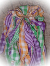 Load image into Gallery viewer, Rustic Farmhouse Primitive Halloween Homespun Fabric Strips~Orange~Purple~Green~Plaid Stripe Check Fabric Strips for Garlands~Wreaths~Swags~
