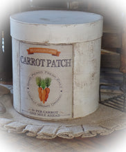 Load image into Gallery viewer, Primitive Distressed Aged Grungy Farmhouse Carrot Patch Pantry Box~Farmhouse Rustic Easter Label~Primitive Easter Table Decor~Tattered Label
