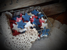 Load image into Gallery viewer, Primitive Rustic Farmhouse 4th of July Cinnamon Sparkle Stars~Red White Blue~Tray &amp; Bowl Fillers~Sparkle Cinnamon Salt Dough Primitive Stars
