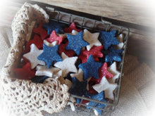 Load image into Gallery viewer, Primitive Rustic Farmhouse 4th of July Cinnamon Sparkle Stars~Red White Blue~Tray &amp; Bowl Fillers~Sparkle Cinnamon Salt Dough Primitive Stars
