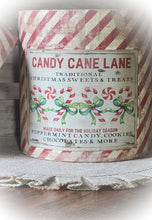 Load image into Gallery viewer, Primitive Distressed Aged Grungy Christmas Nesting Pantry Boxes~Farmhouse Rustic Stacking Boxes~Red Candy Cane Stripe~Green Bows~Peppermint~
