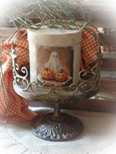 Load image into Gallery viewer, Rustic Farmhouse Aged Grungy Distressed Creepy Cute Halloween Ghost Jack o&#39; Lantern Pantry Box~Spooky~Primitive Halloween Decor~Halloween
