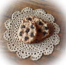 Load image into Gallery viewer, Primitive Rustic Farmhouse Faux "Spider Chip" Cookies~Halloween Bowl Fillers~Lightly Cinnamon Scented~Spooky Table Decor~Spider Syrup Box~

