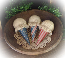 Load image into Gallery viewer, Adorable Rustic Farmhouse Americana Faux Ice Cream Cone July 4th Bowl Filler~
