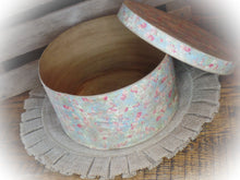 Load image into Gallery viewer, Primitive Distressed Aged Grungy Shabby Chic Tiny Flower Keepsake Box~Farmhouse Rustic~Soft Blue~Cream~Pink Sweet Tiny Flower Print
