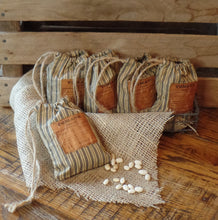 Load image into Gallery viewer, Primitive Shaker Seed Ditty Bag~Aged Blue Ticking Stripe~Tattered~Old Rustic Colonial Farmhouse
