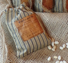 Load image into Gallery viewer, Primitive Shaker Seed Ditty Bag~Aged Blue Ticking Stripe~Tattered~Old Rustic Colonial Farmhouse
